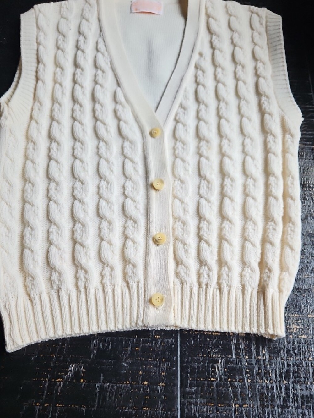 Vintage New Pendleton Cream Cable Knit V-Neck Buttoned Sweater Vest Size Medium - Picture 7 of 16